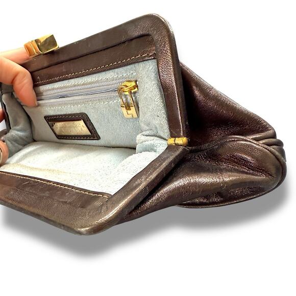 Italian Leather Clutch Bag – Gold Hardware, Quiet Luxury, Made in Italy, Brown - Picture 5 of 14